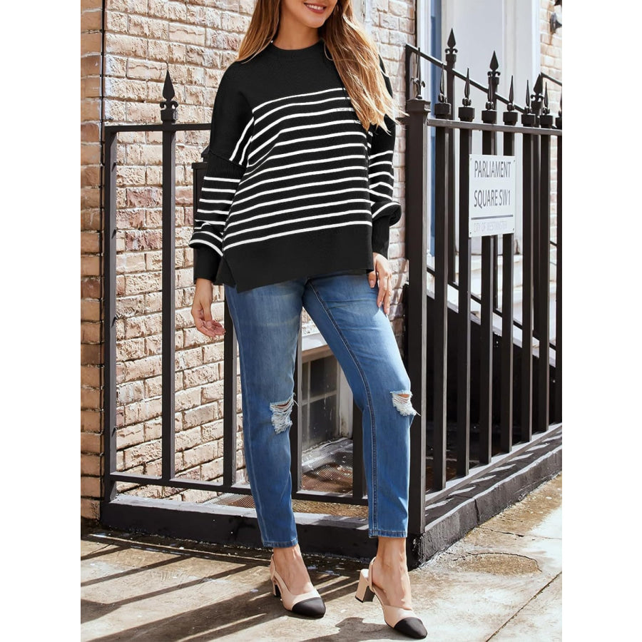 Striped Round Neck Long Sleeve Sweatshirt Apparel and Accessories