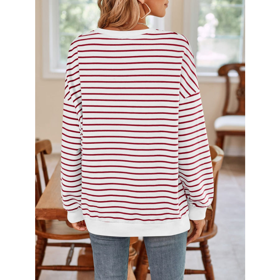 Striped Round Neck Long Sleeve Sweatshirt Apparel and Accessories