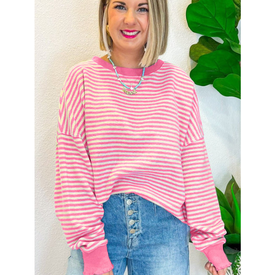 Striped Round Neck Long Sleeve Sweatshirt Apparel and Accessories