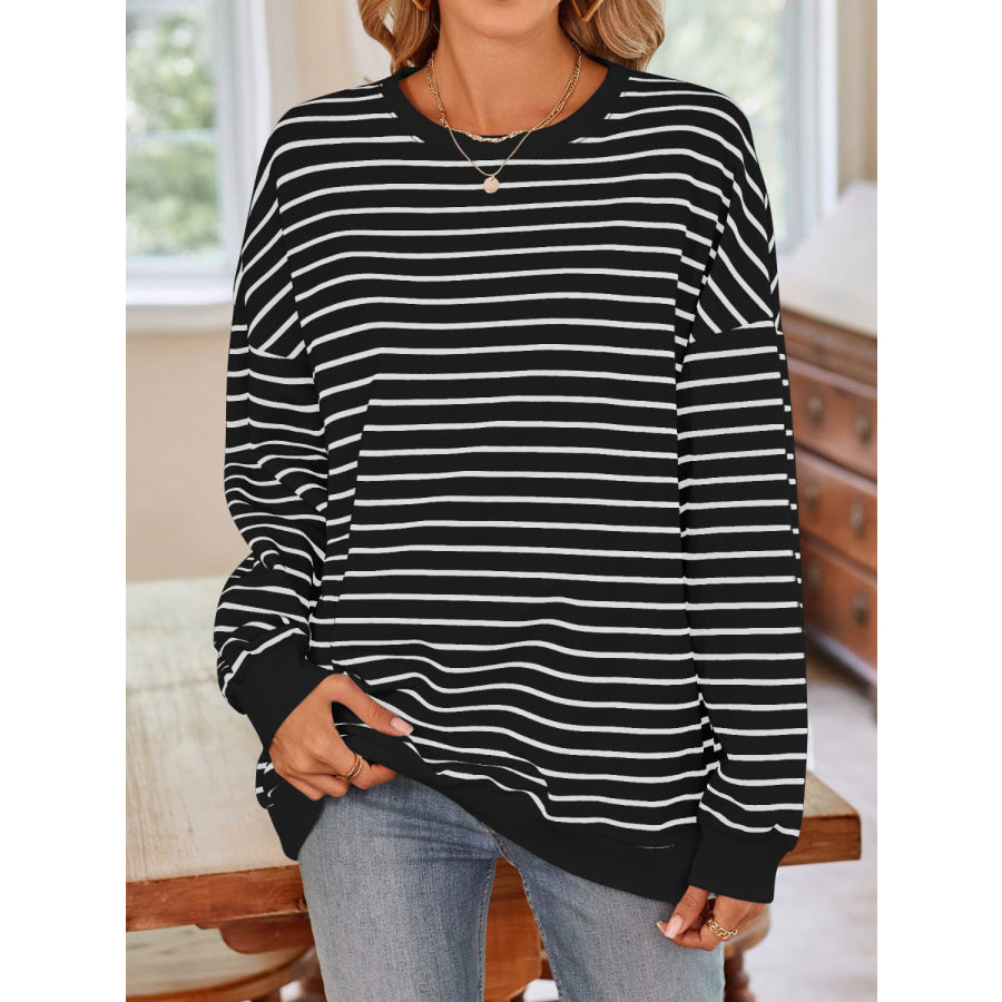 Striped Round Neck Long Sleeve Sweatshirt Apparel and Accessories