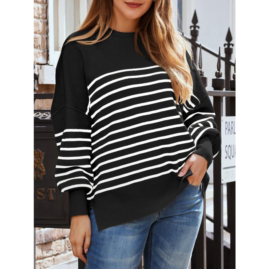 Striped Round Neck Long Sleeve Sweatshirt Apparel and Accessories