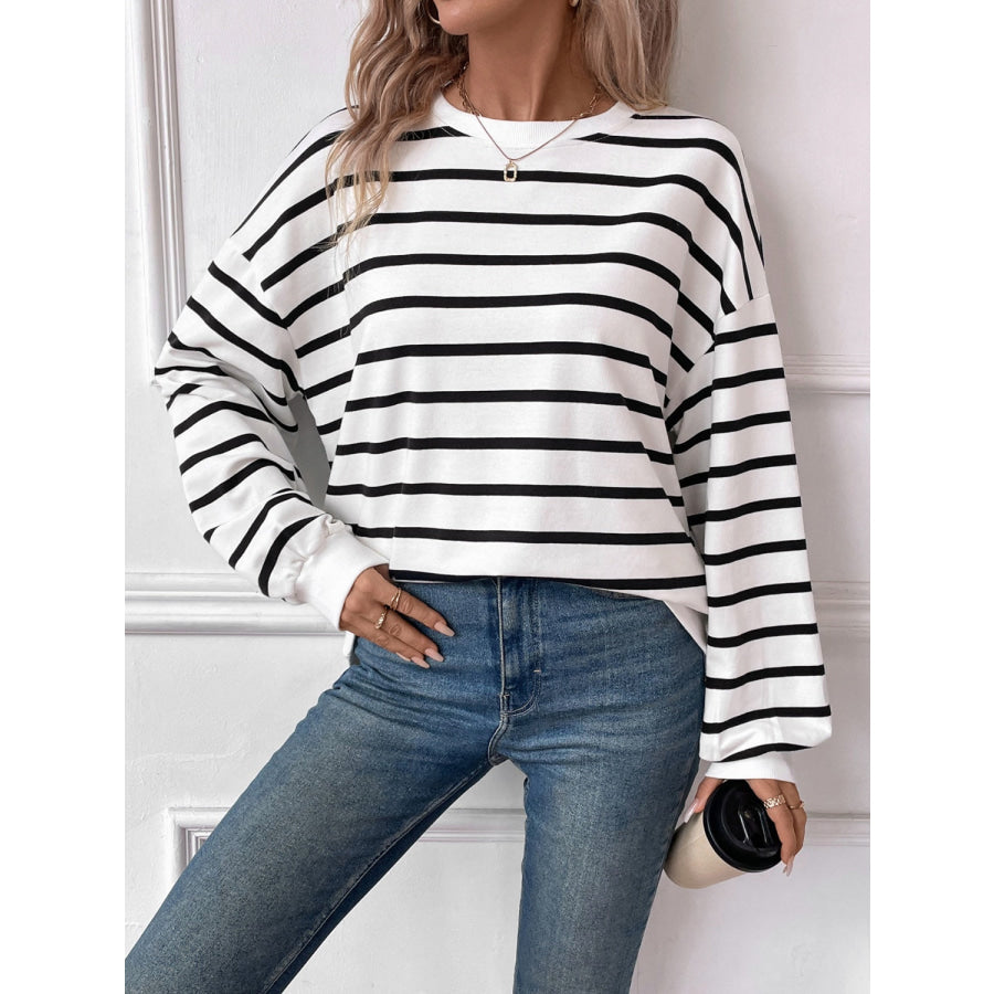 Striped Round Neck Long Sleeve Sweatshirt Apparel and Accessories