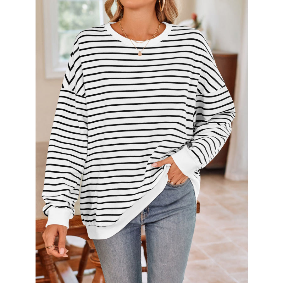 Striped Round Neck Long Sleeve Sweatshirt Apparel and Accessories