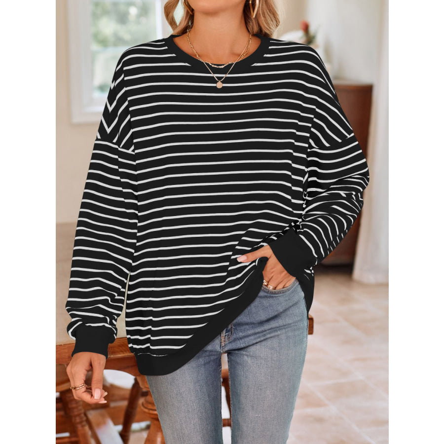 Striped Round Neck Long Sleeve Sweatshirt Apparel and Accessories