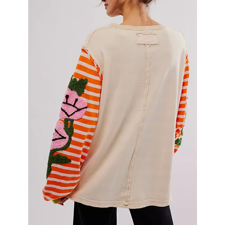 Striped Round Neck Long Sleeve Sweatshirt Apparel and Accessories