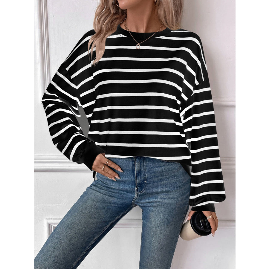 Striped Round Neck Long Sleeve Sweatshirt Apparel and Accessories