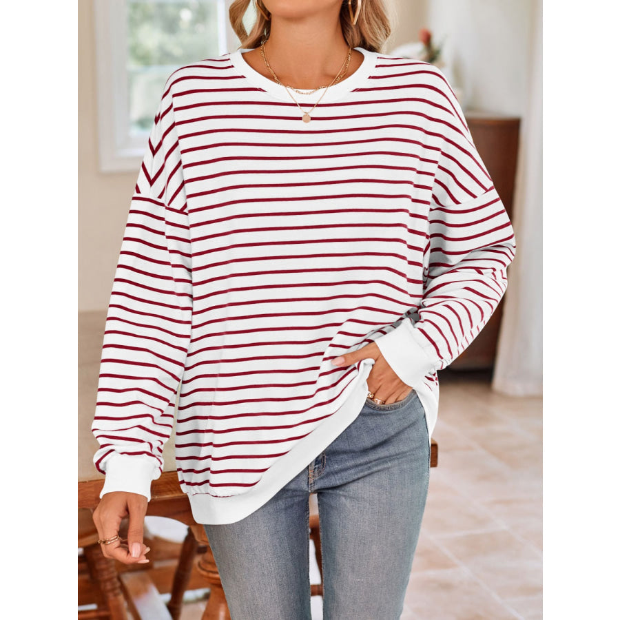 Striped Round Neck Long Sleeve Sweatshirt Apparel and Accessories