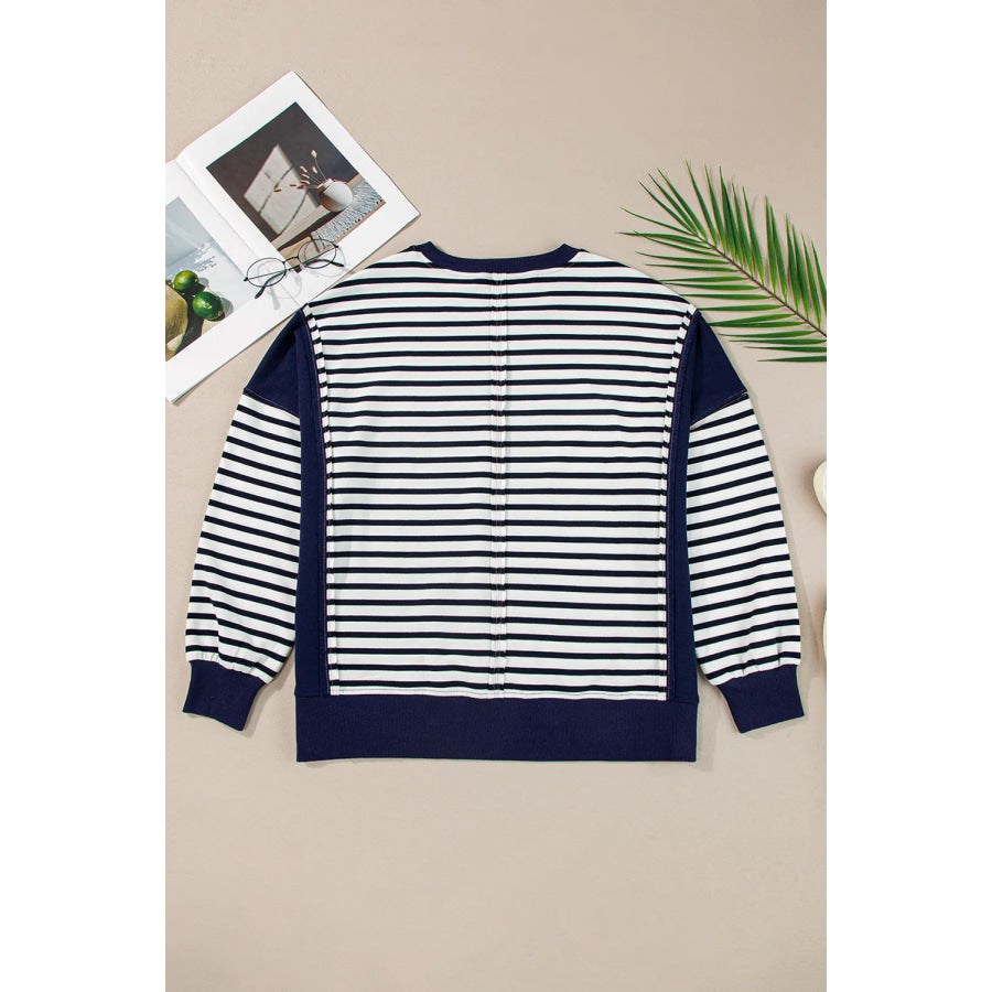 Striped Round Neck Long Sleeve Sweatshirt Apparel and Accessories