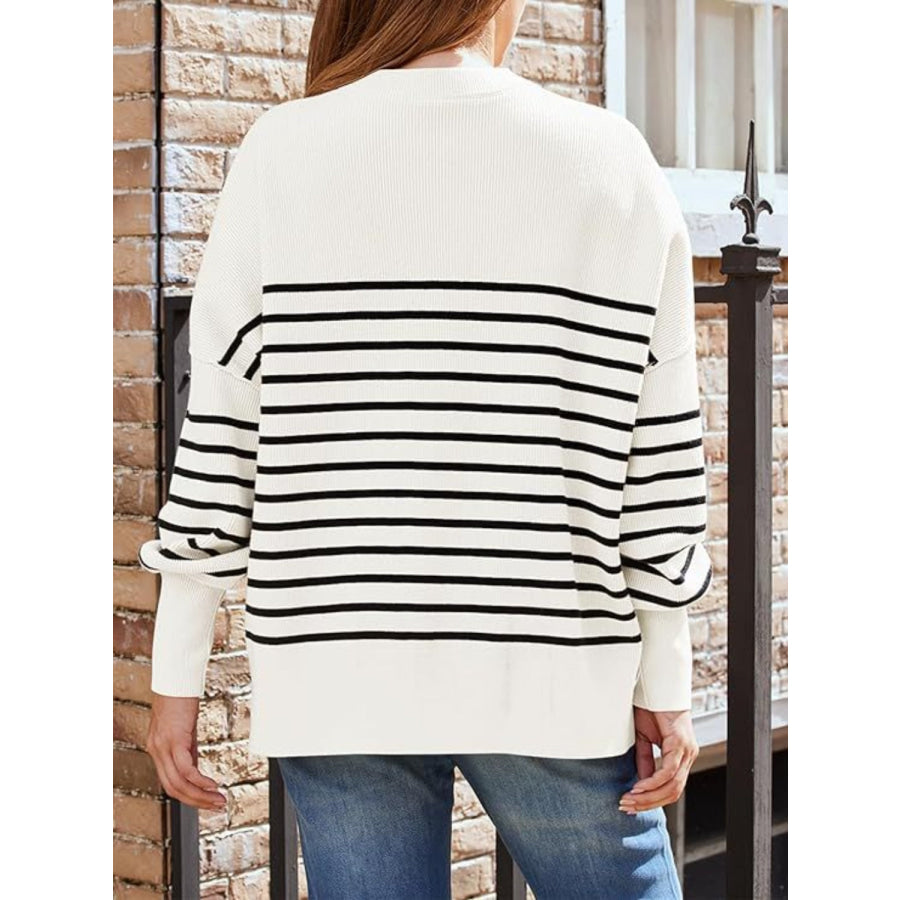 Striped Round Neck Long Sleeve Sweatshirt Apparel and Accessories