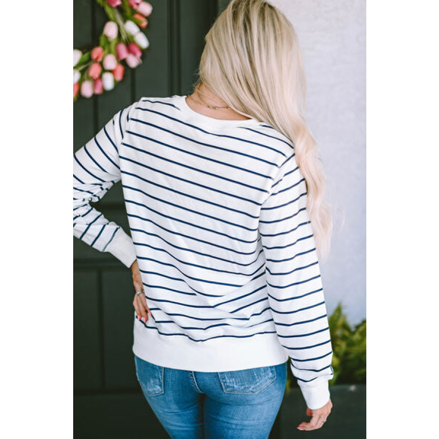 Striped Round Neck Long Sleeve Sweatshirt Apparel and Accessories