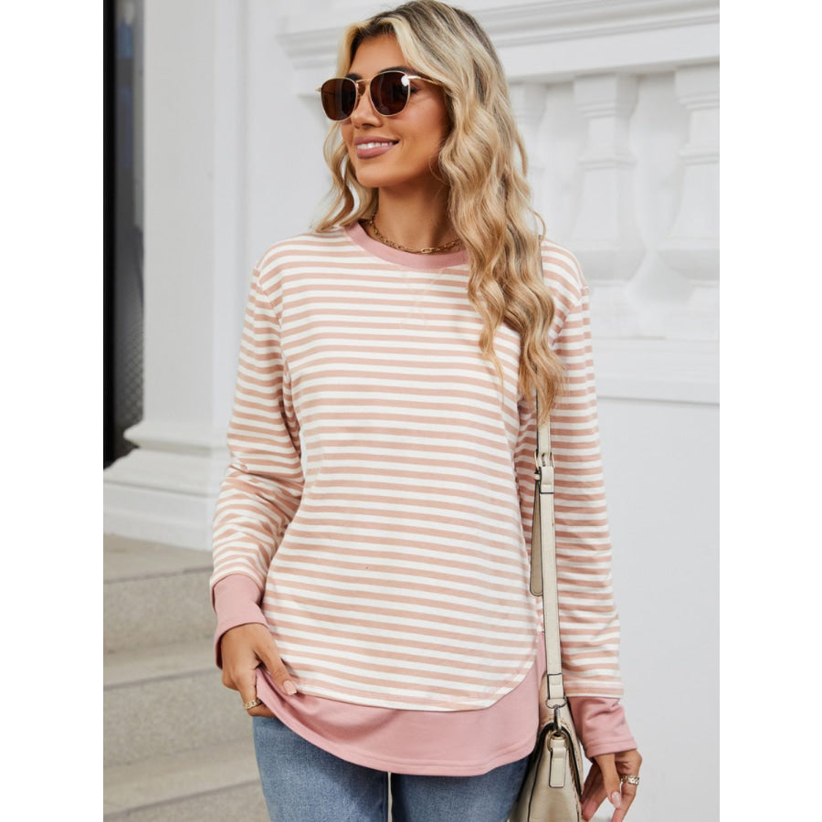 Striped Round Neck Long Sleeve Sweatshirt Apparel and Accessories