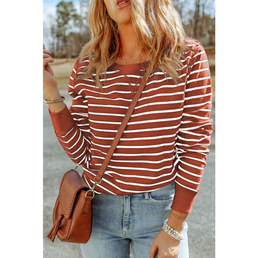 Striped Round Neck Long Sleeve Sweatshirt Apparel and Accessories