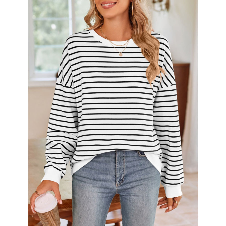 Striped Round Neck Long Sleeve Sweatshirt Apparel and Accessories