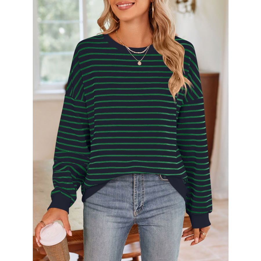 Striped Round Neck Long Sleeve Sweatshirt Apparel and Accessories