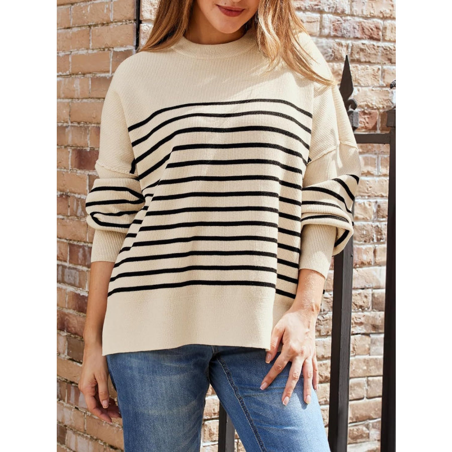 Striped Round Neck Long Sleeve Sweatshirt Apparel and Accessories