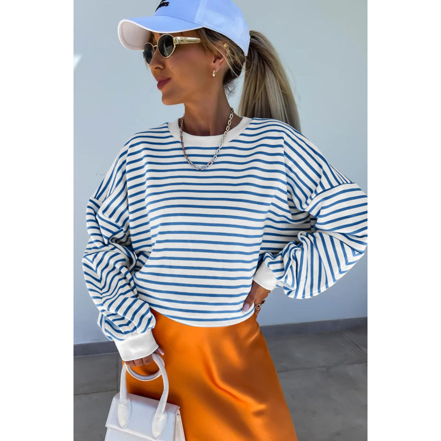 Striped Round Neck Long Sleeve Sweatshirt Apparel and Accessories