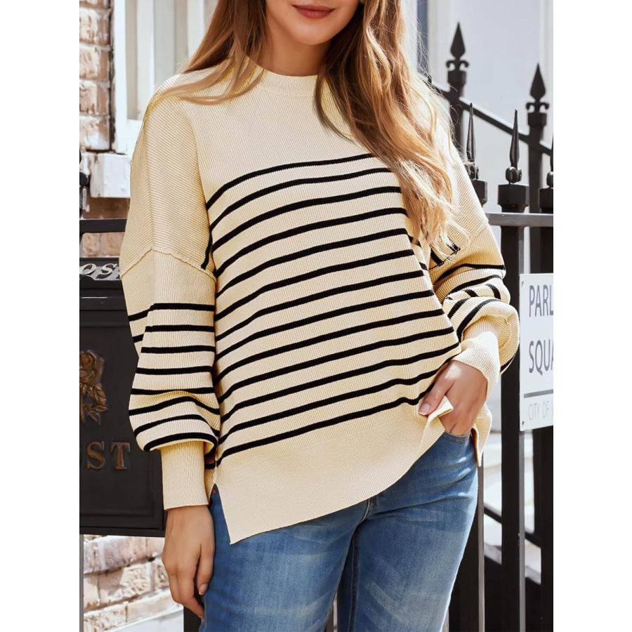 Striped Round Neck Long Sleeve Sweatshirt Apparel and Accessories