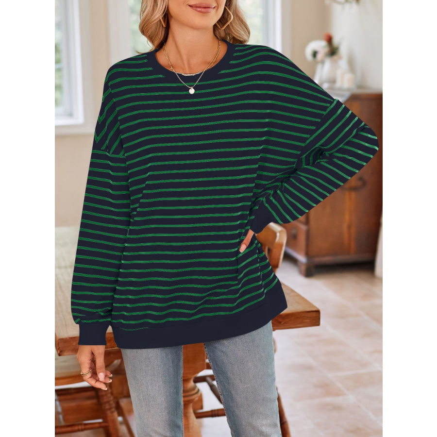 Striped Round Neck Long Sleeve Sweatshirt Apparel and Accessories