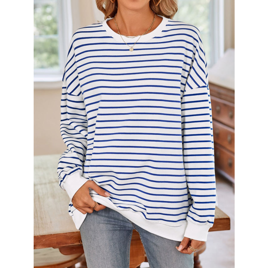 Striped Round Neck Long Sleeve Sweatshirt Apparel and Accessories