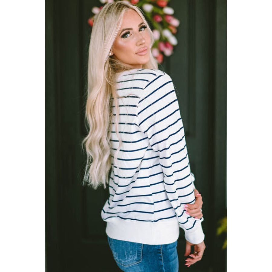 Striped Round Neck Long Sleeve Sweatshirt Apparel and Accessories