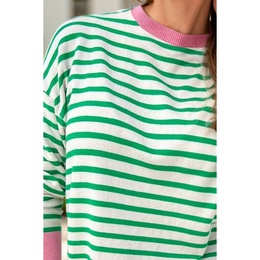 Striped Round Neck Long Sleeve Sweatshirt Apparel and Accessories