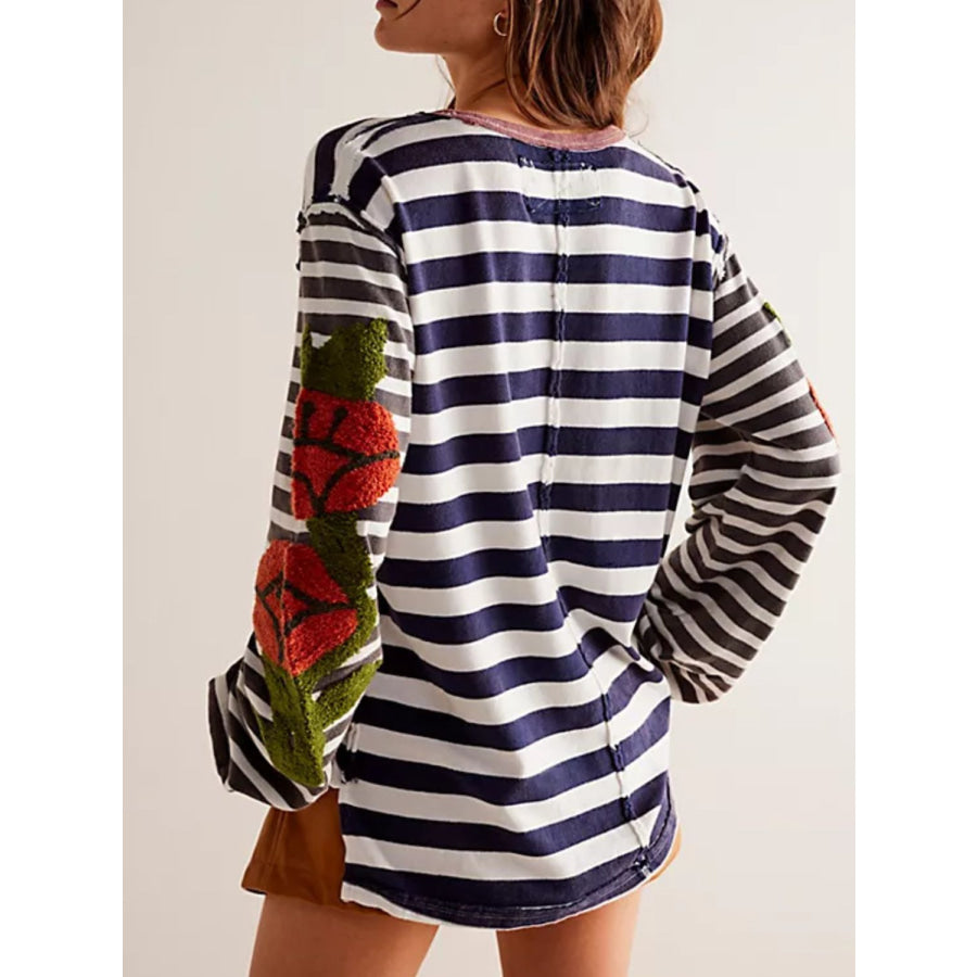 Striped Round Neck Long Sleeve Sweatshirt Apparel and Accessories