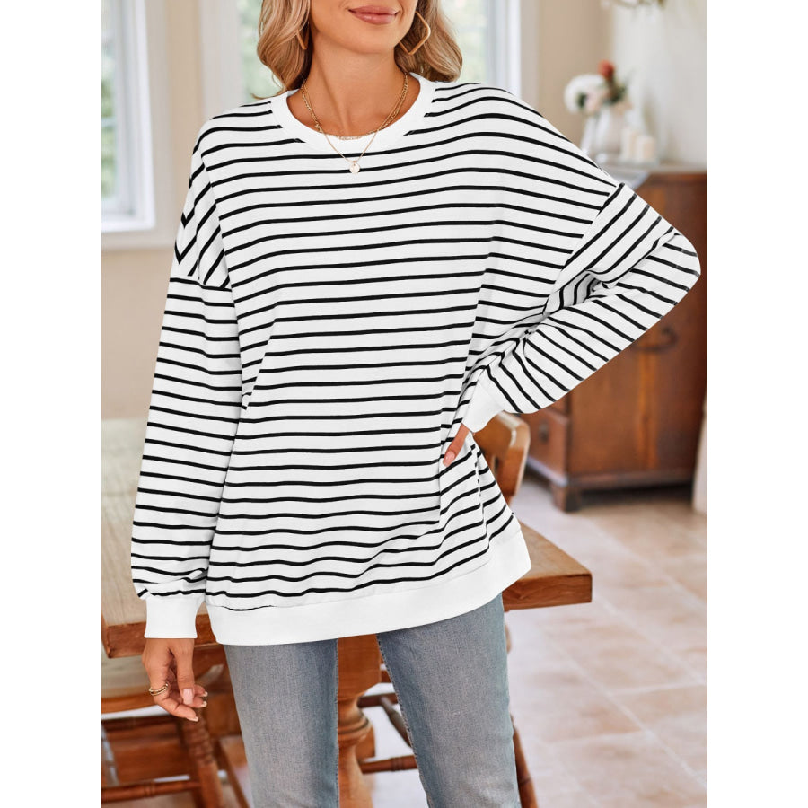 Striped Round Neck Long Sleeve Sweatshirt Apparel and Accessories