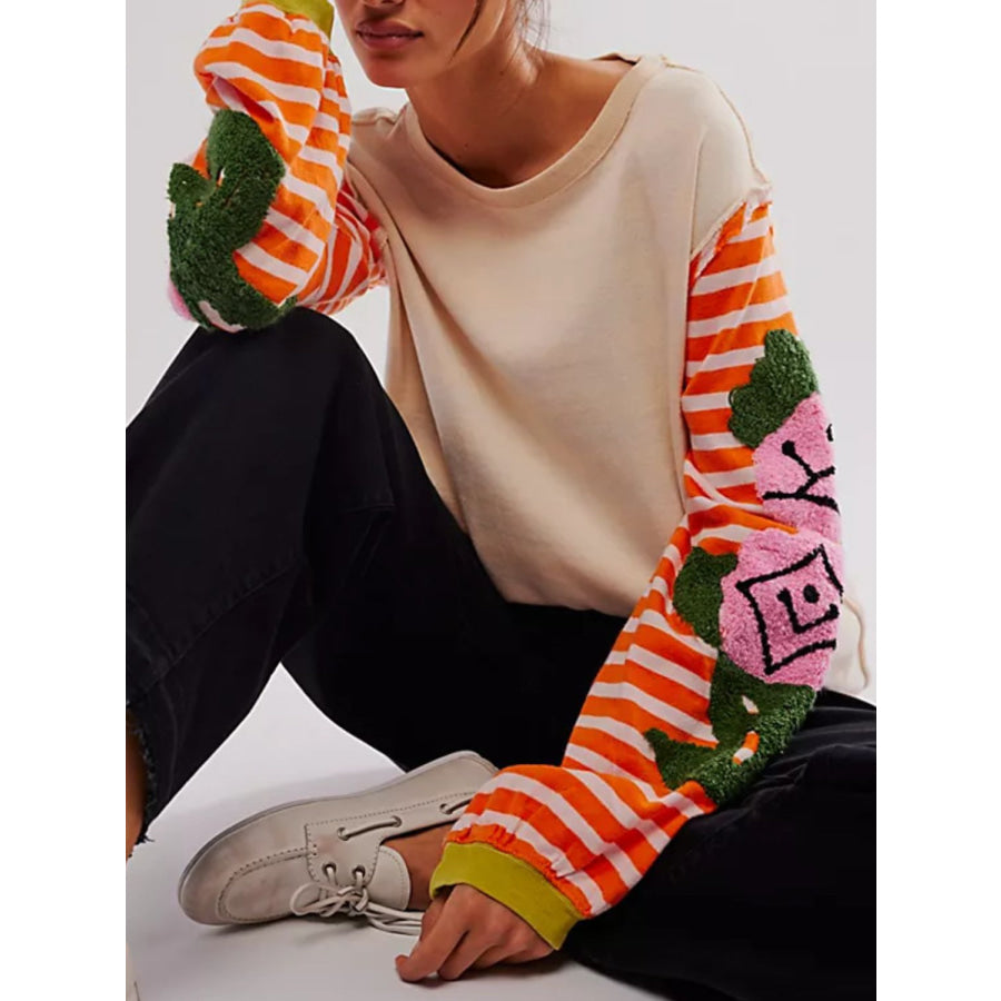 Striped Round Neck Long Sleeve Sweatshirt Apparel and Accessories