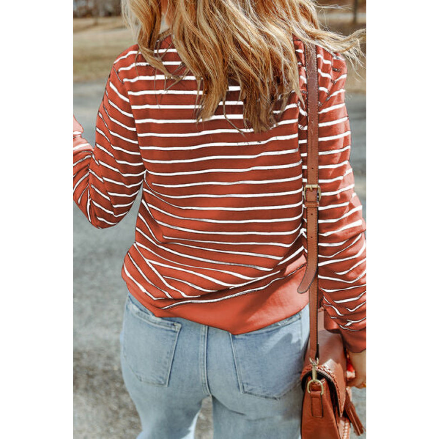 Striped Round Neck Long Sleeve Sweatshirt Apparel and Accessories