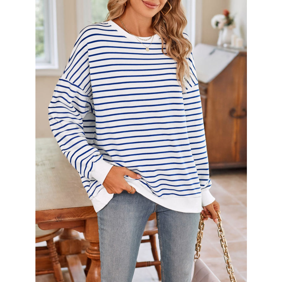 Striped Round Neck Long Sleeve Sweatshirt Apparel and Accessories