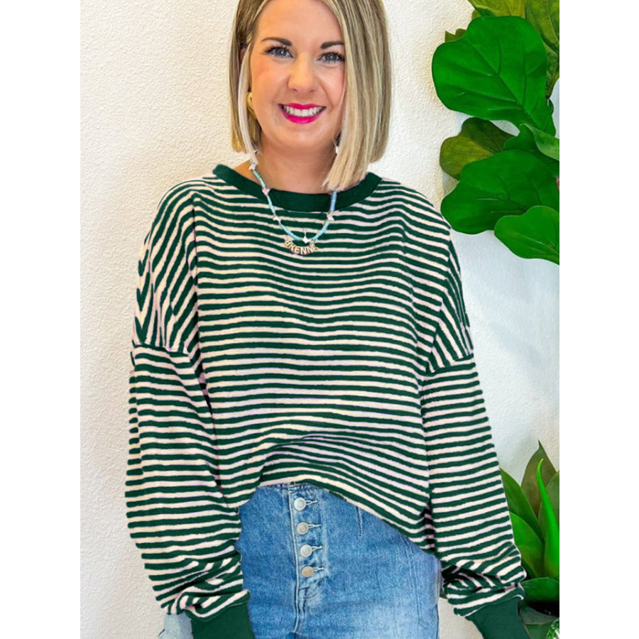 Striped Round Neck Long Sleeve Sweatshirt Apparel and Accessories