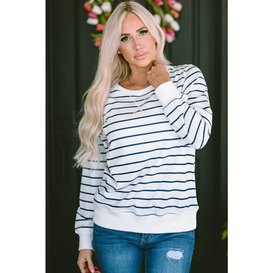 Striped Round Neck Long Sleeve Sweatshirt Apparel and Accessories