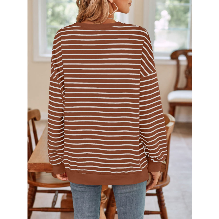 Striped Round Neck Long Sleeve Sweatshirt Apparel and Accessories