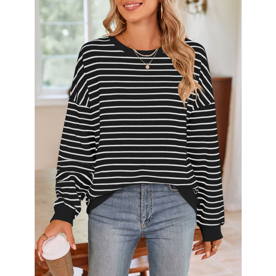 Striped Round Neck Long Sleeve Sweatshirt Apparel and Accessories