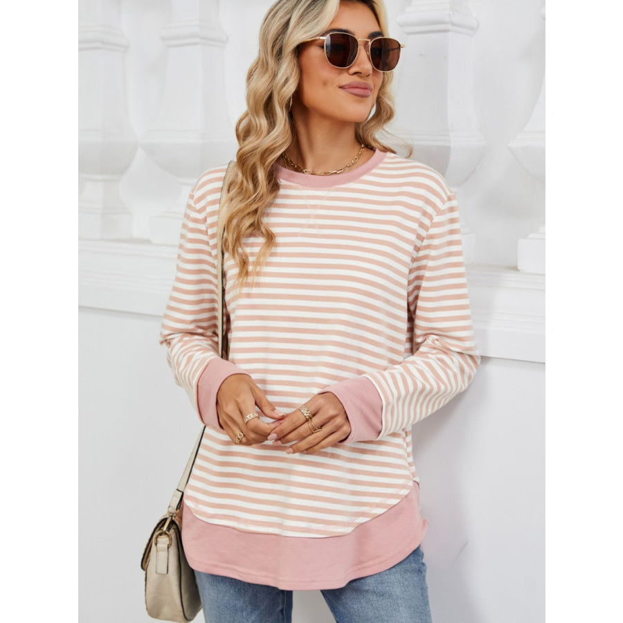 Striped Round Neck Long Sleeve Sweatshirt Apparel and Accessories