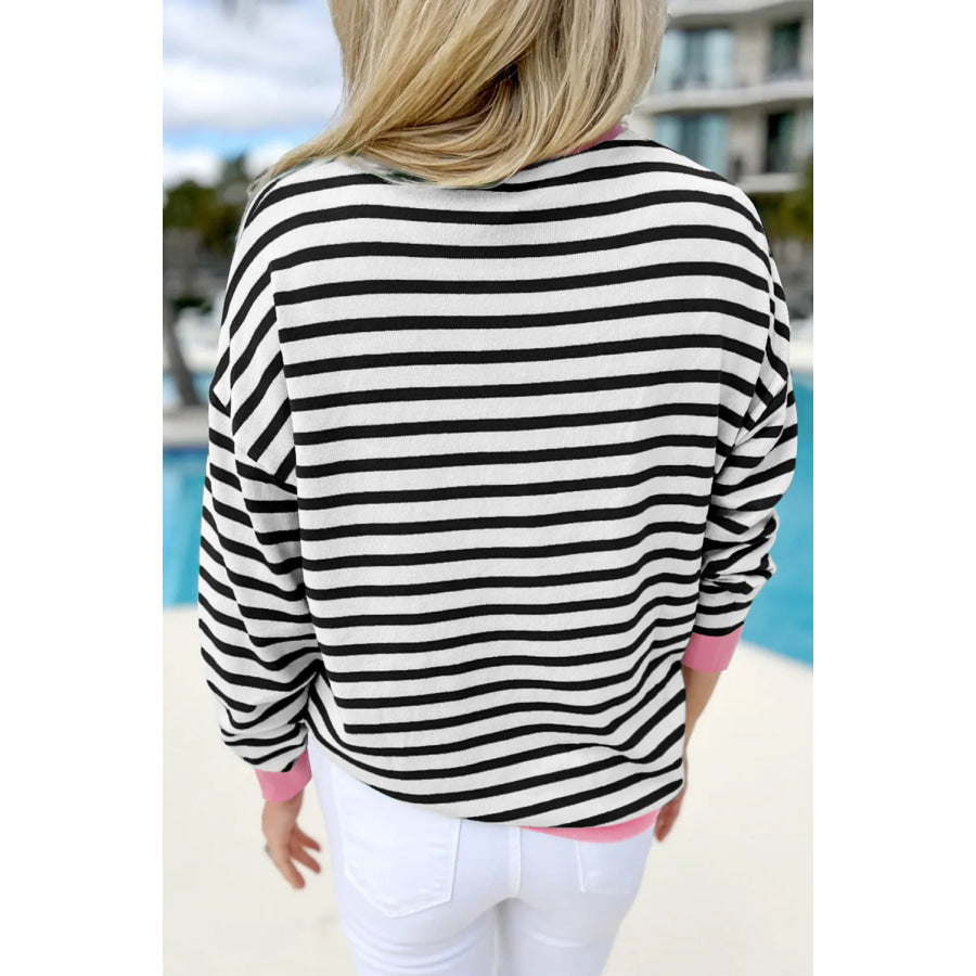 Striped Round Neck Long Sleeve Sweatshirt Apparel and Accessories