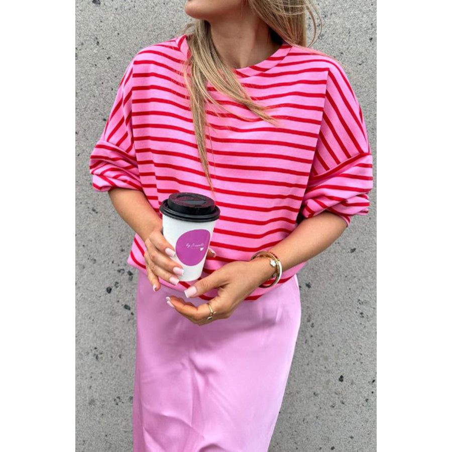 Striped Round Neck Long Sleeve Sweatshirt Apparel and Accessories