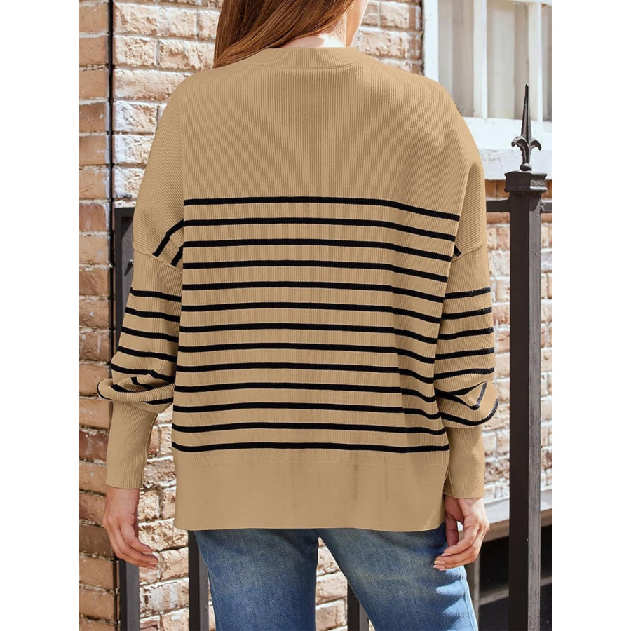 Striped Round Neck Long Sleeve Sweatshirt Apparel and Accessories