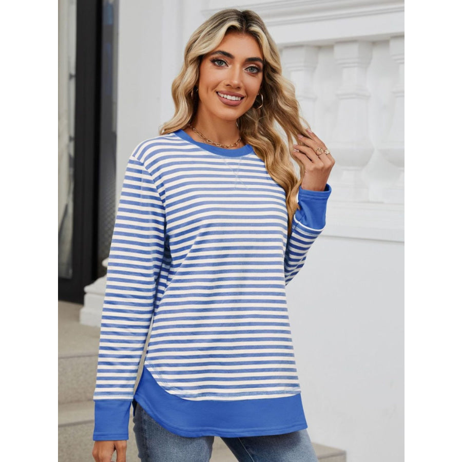 Striped Round Neck Long Sleeve Sweatshirt Apparel and Accessories