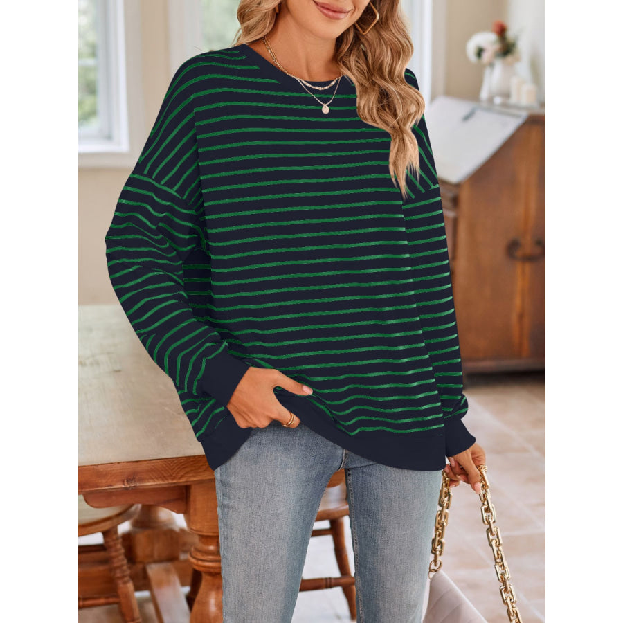 Striped Round Neck Long Sleeve Sweatshirt Apparel and Accessories