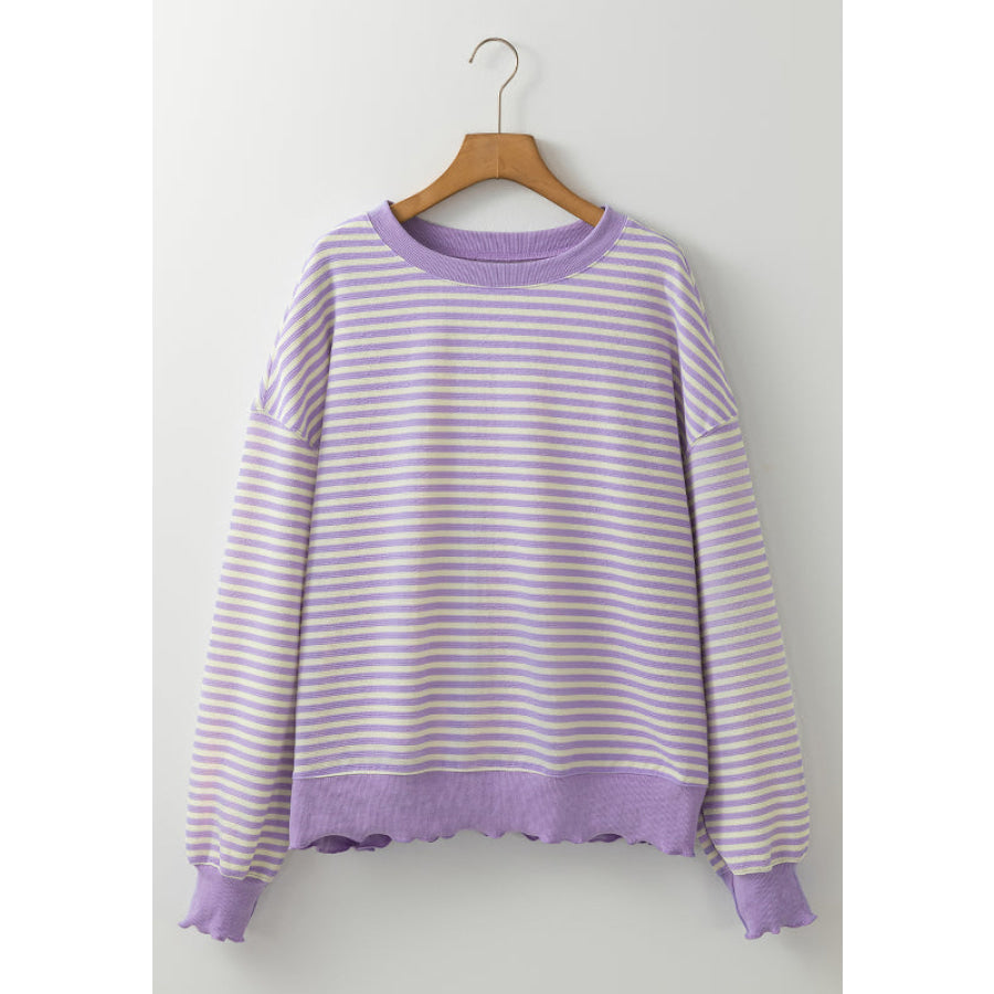 Striped Round Neck Long Sleeve Sweatshirt Apparel and Accessories