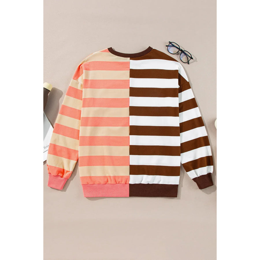 Striped Round Neck Long Sleeve Sweatshirt Apparel and Accessories