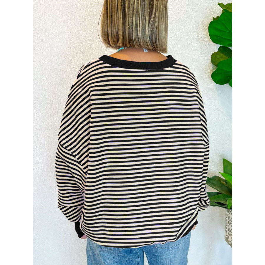 Striped Round Neck Long Sleeve Sweatshirt Apparel and Accessories