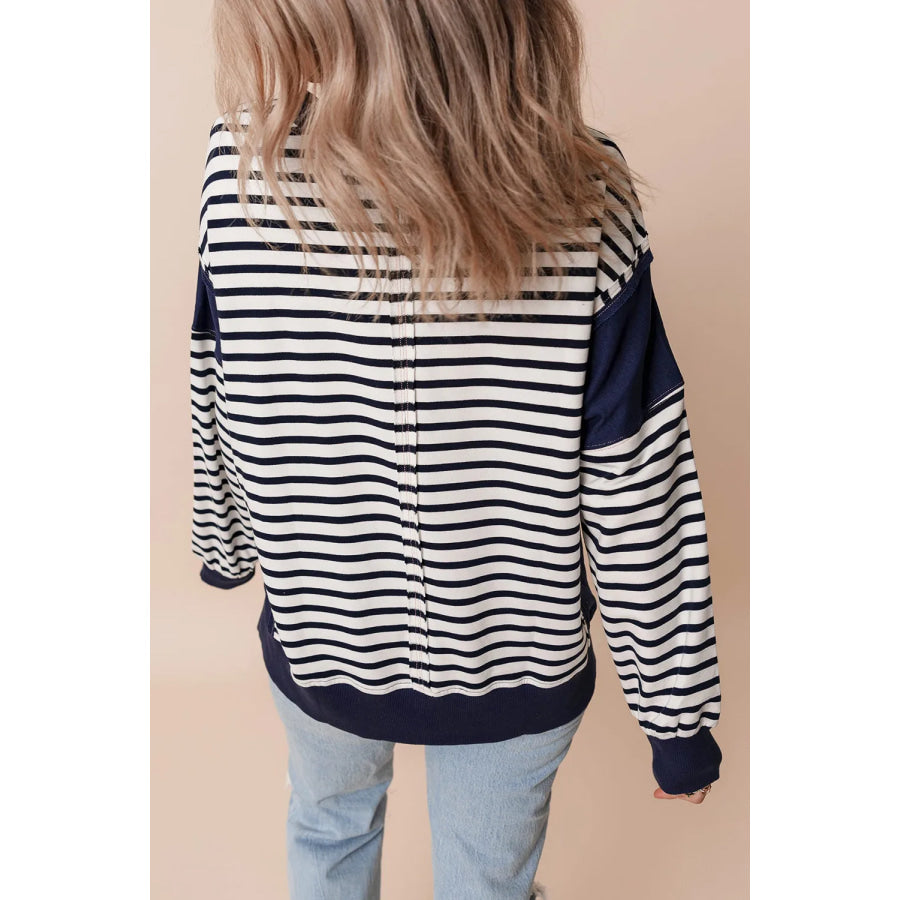 Striped Round Neck Long Sleeve Sweatshirt Apparel and Accessories