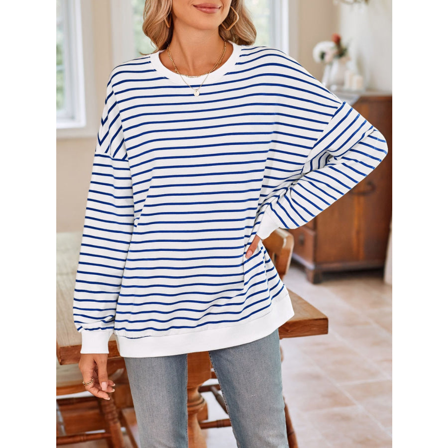 Striped Round Neck Long Sleeve Sweatshirt Apparel and Accessories