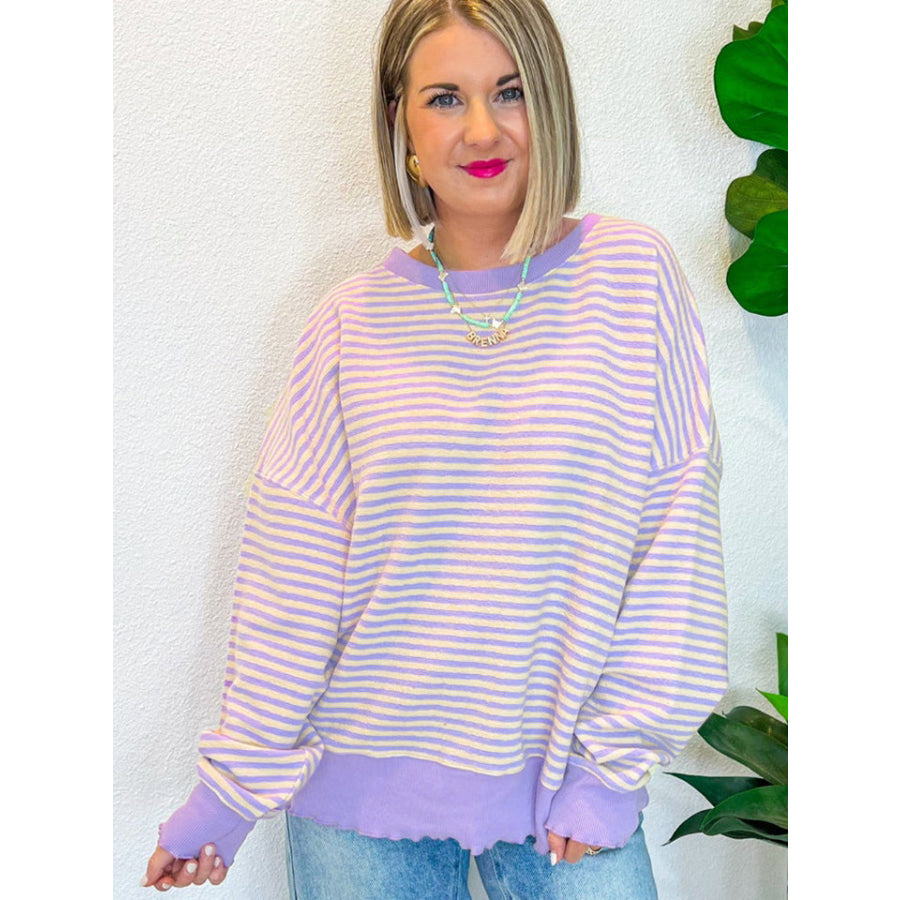 Striped Round Neck Long Sleeve Sweatshirt Apparel and Accessories