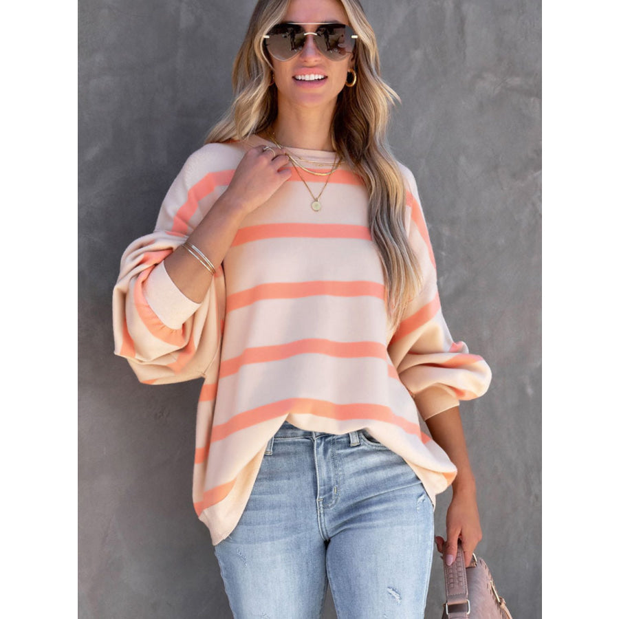 Striped Round Neck Long Sleeve Sweatshirt Apparel and Accessories