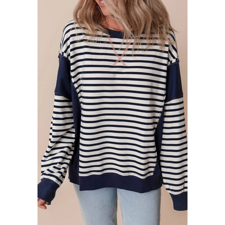 Striped Round Neck Long Sleeve Sweatshirt Apparel and Accessories