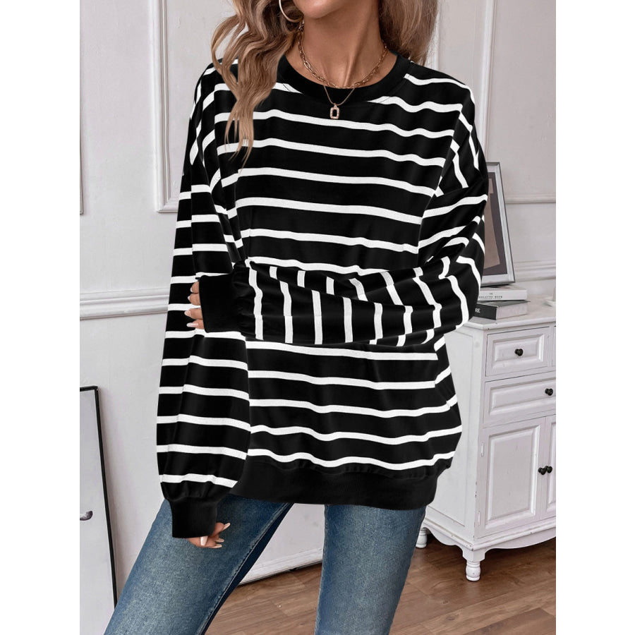 Striped Round Neck Long Sleeve Sweatshirt Apparel and Accessories