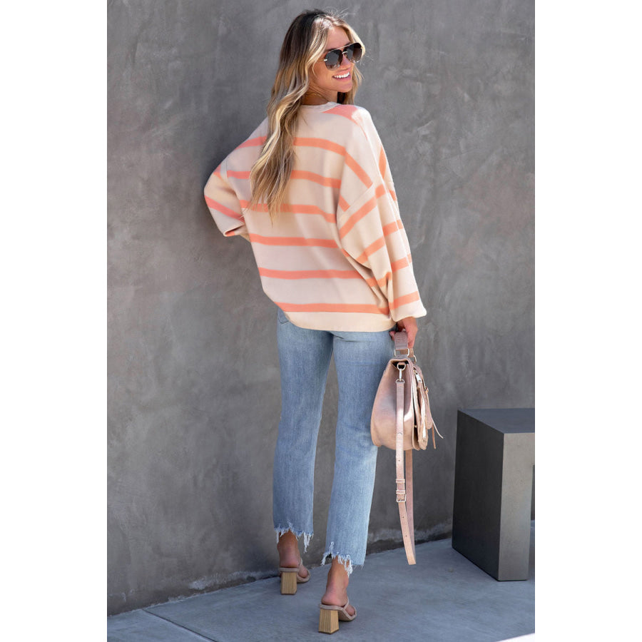 Striped Round Neck Long Sleeve Sweatshirt Apparel and Accessories